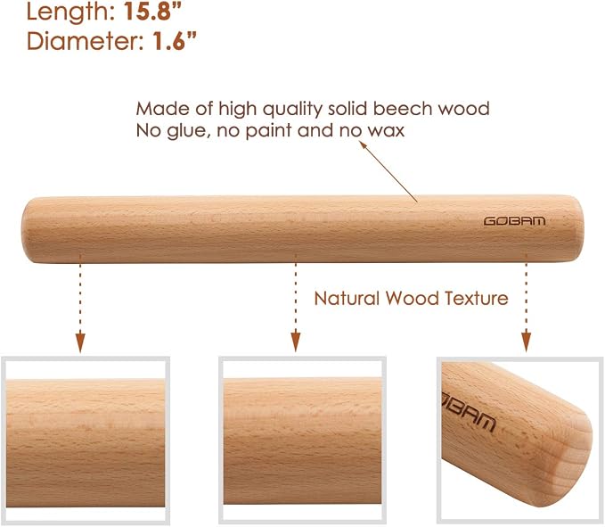 GOBAM Wood Rolling Pin, Extra Large - Image 2