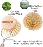 AMERWASH PLUS Classic Dish Brush Replacement Head 3 Packs, Natural Bristle - Image 4