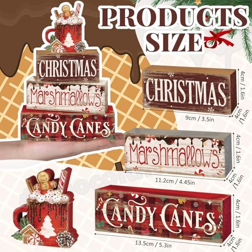 Moucuny 4 Pcs Christmas Hot Cocoa Table Decorations Wooden Xmas Block Signs - Image 2