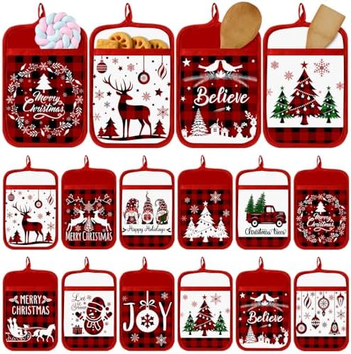 Jingmore 12 Pcs Christmas Pot Holders with Pocket Red Buffalo Plaid Gift by Jingmore
