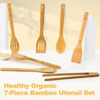Eisinly Wooden Spoons for Cooking 7-Piece, Kitchen Nonstick Bamboo Cooking - Image 3