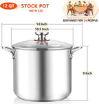 E-far 12-Quart Stock Pot, 18/10 Stainless Steel Stockpot - Image 2