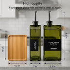 Glass Olive Oil Dispenser Bottle Set of 2, Bamboo Tray + Stainless Steel Funnel - Image 3
