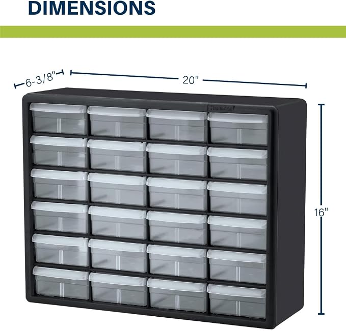 Akro-Mils 24-Drawer Plastic Storage Cabinet | 20" W x 6" D x 16" H | Black | - Image 3