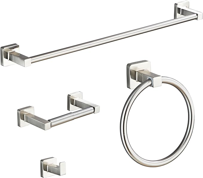 Brushed Nickel Bathroom Hardware Set 4 Pieces, Bathroom Accessories Set by bluebyrne