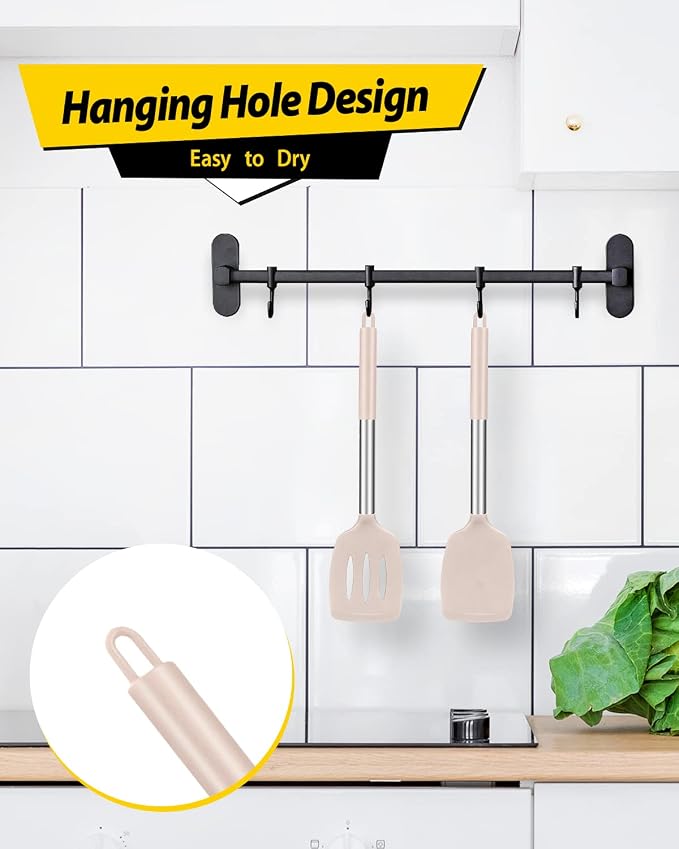 Pack of 2 Silicone Solid Turner, Non Stick Slotted Kitchen Spatulas, High Heat - Image 6