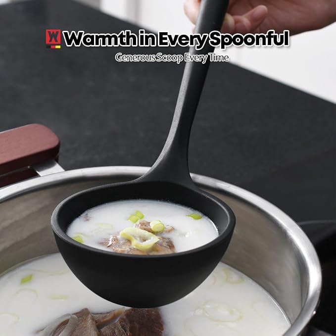 WAGENSTEIGER Set of 2pc Silicone Cooking Utensils: Wooden Handle Ladle + Long - Image 2