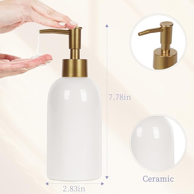 Natheeph 2PC 14OZ Ceramic Soap Dispenser Ceramic Soap Pump Dispenser Can Fill - Image 2