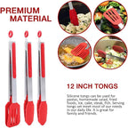 12 Inch Kitchen Tongs Set of 3, Cooking Tongs - Image 5