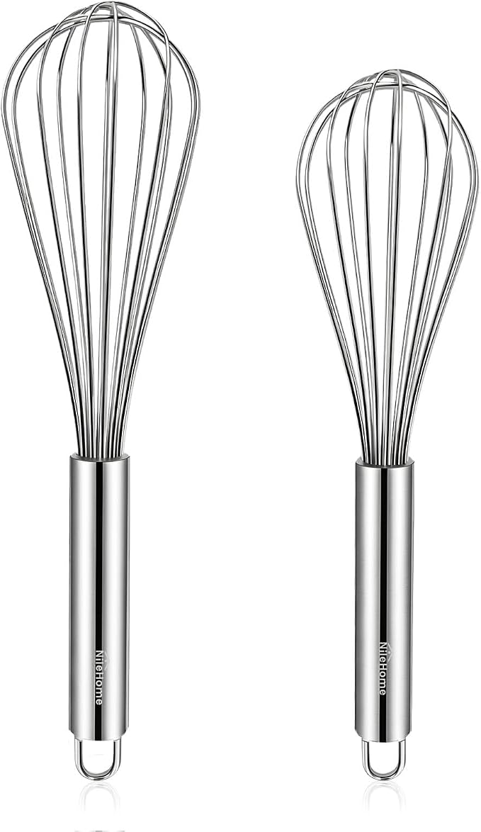 NileHome Whisk, Stainless Steel Wisk Set 8" 10" Kitchen Whisk Wisking Tool by NileHome