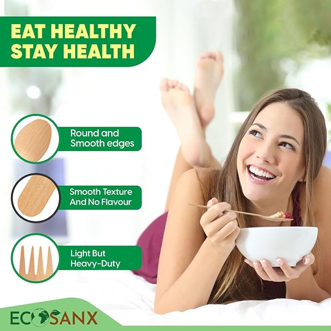 ECOSANX® 300 PCs Wooden forks for eating 6.5" Splinter Free Compostable Forks - Image 6