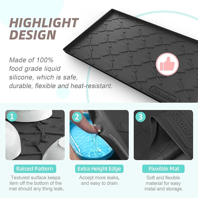 SIKADEER 25" x 22" Under Sink Mat Waterproof, Silicone Mat Kitchen Drawer Shelf - Image 4