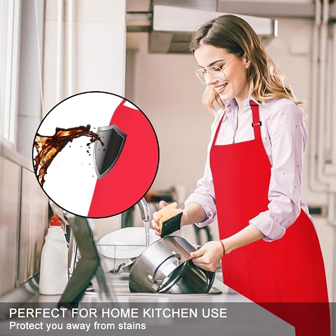 Jubatus 4 Pack Bib Aprons with 2 Pockets Cooking Chef Kitchen Apron - Image 3