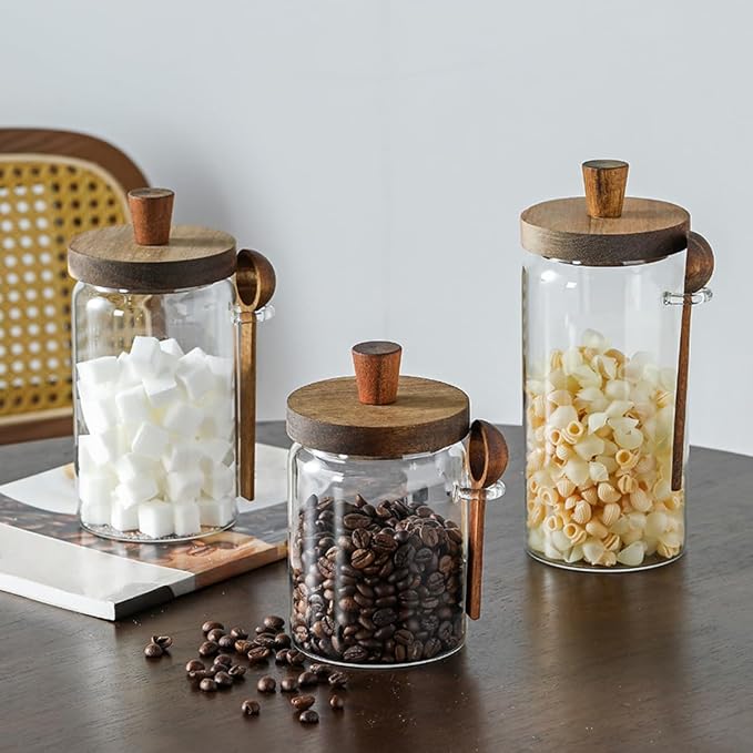 ANSQU 2 Pack Glass Jars with Wooden Lids & Spoons, 34oz Food Storage Containers - Image 4