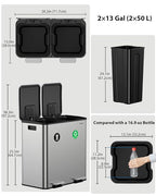 Dual Trash and Recycling Bins for Kitchen, 2×13 Gallon Stainless Steel Trash - Image 8