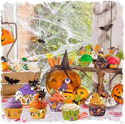 Halloween Cupcake Liners with Toppers Picks, Standard Wrappers Cupcake Disposable Baking Cups Muffin Liners for Halloween Party Decorations Supplies (150 Liners & 150 Toppers) - Image 5