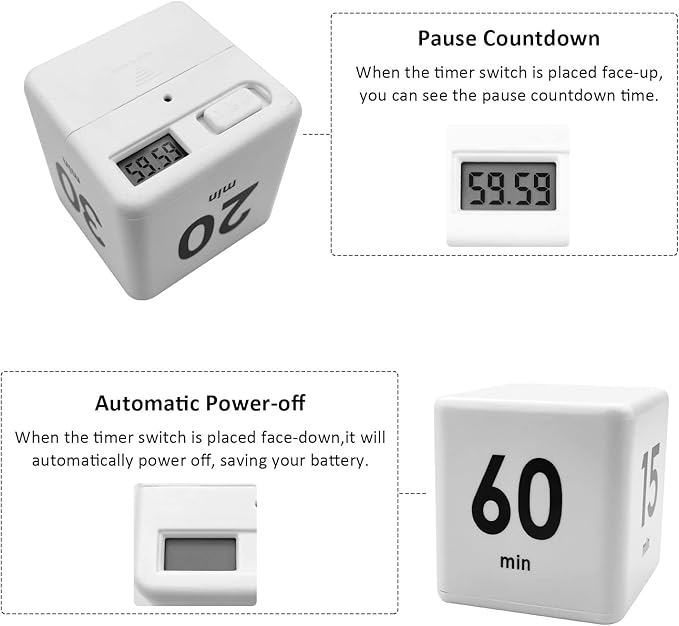 Feilifan Cube Timer, Productivity Cube Rotating Timer - Image 4