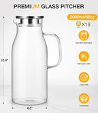 Glass Pitcher with Lid, 2 Liter 68oz Water Pitcher with Handle - Image 3