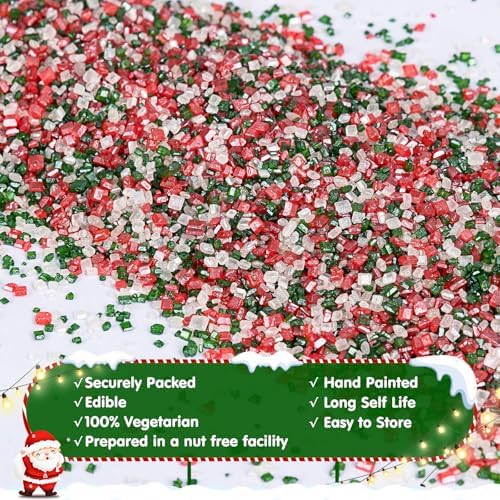 Edible Christmas Sprinkles,Red Green White Crystals Mix,Cake Decorating - Image 6