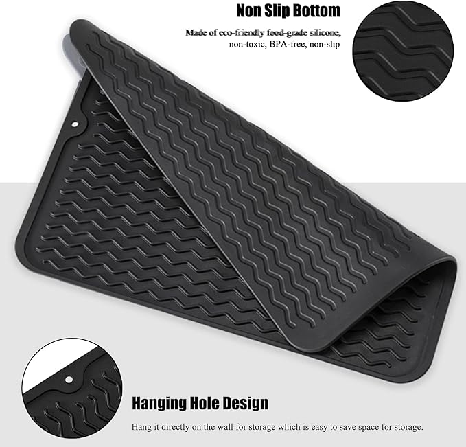 Silicone Dish Drying Mat, Non-Slip Easy Clean Sink Mat Large Heat-resistant - Image 4