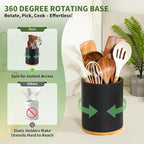 Wooden Utensil Holder, 360°Rotating 7.3'' Large Utensil Holder - Image 3