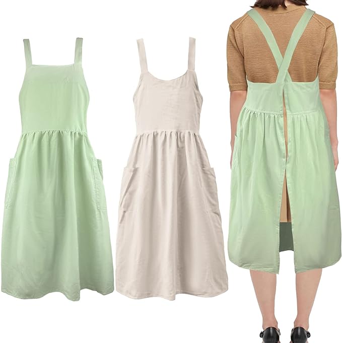 Uaussi Cotton Linen Apron Cross Back Work Apron by Uaussi