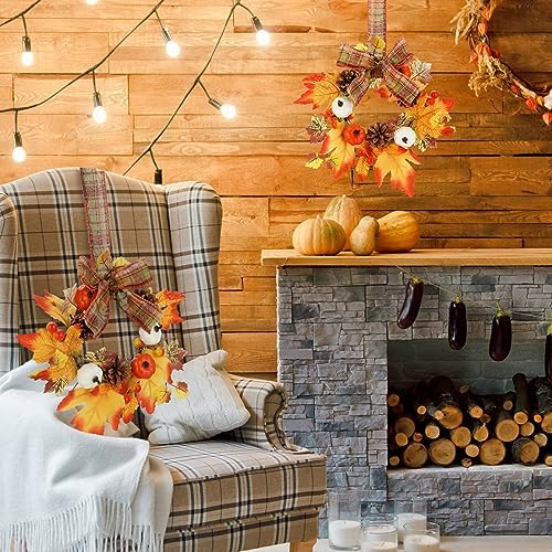 Syhood 2 Pcs 9 Inch Small Fall Wreath for Cabinet Mini Fall Wreath - Image 6