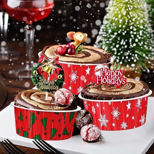 Umigy 100 Pcs Christmas Aluminum Foil Baking Cups with Lids, Snowflake,Tree - Image 6
