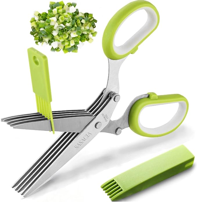 Herb Scissors with 5 Blades & Cleaning Kit, Stainless Steel Kitchen Shears by SASACIA