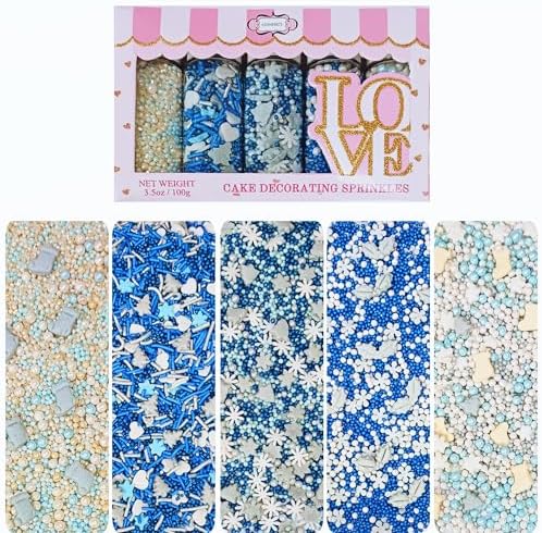 Confect Christmas Sprinkles | Holiday Sprinkles - Blue White & Gold Pearls Sparkling sugar I Christmas Tree Stocking & Snowflakes s for Dessert Decorating- 5 Oz by CONFECTTHECAKEDECORATINGCO