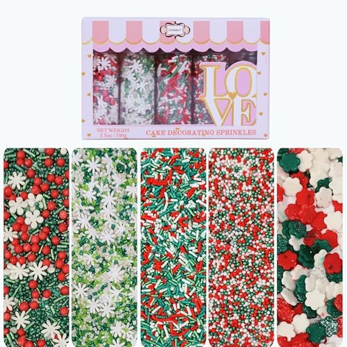 Confect Christmas Sprinkles | Christmas Sprinkles - Snowflakes in Red, Green & White I Confetti Pearls & sparkling for Dessert Decorating by CONFECTTHECAKEDECORATINGCO