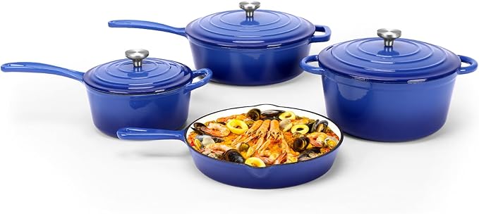QuliMetal Nonstick Enameled Cast Iron Cookware Set, 4-Pcs Pots and Pans by QuliMetal