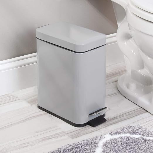 mDesign Small Modern 1.3 Gallon Rectangle Metal Lidded Step Trash Can, Compact - Image 2