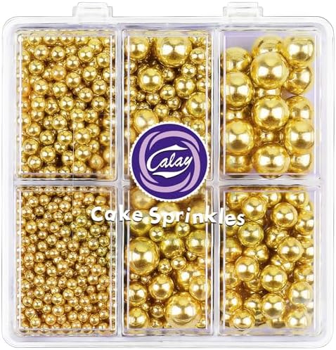 Sprinkles for Cake Decorating, 4 Sizes 4.76oz Gold Pearl Sugar Sprinkles with Nonpareils for Cake Cupcake Cookie Baking Dessert Donuts Topping by Kercky