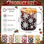 6 Pcs Christmas Glass Mugs with Handle Winter Xmas Coffee Mugs, Snowflakes - Image 2