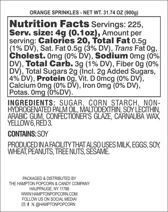 Orange Sprinkles Jimmies 1.98 Pounds Container, Sprinkles For Cake Decorating, Cake Sprinkles, Sprinkles For Baking, Ice Cream & More, The Hampton Candy Company - Image 2