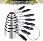 Measuring Cups & Spoons Set of 16, BOBIPRO Stainless Steel 8 Nesting Measure - Image 2
