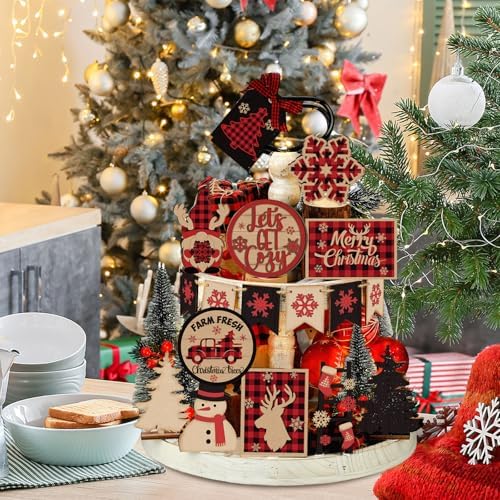 Funnymoom 17 Pcs Christmas Tiered Tray Decor Set Xmas Tray Decorations - Image 6