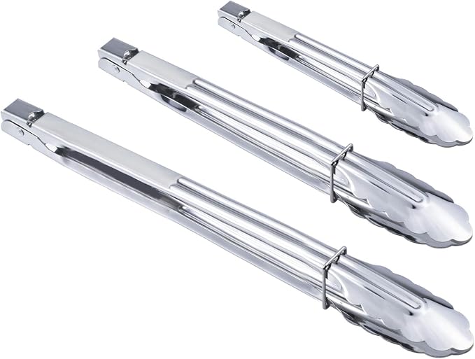 HINMAY Stainless Steel Spring Locking Food Tong Set Utility Metal Tongs by HINMAY