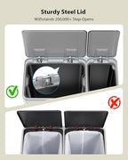 Dual Trash and Recycling Bins for Kitchen, 13.2 + 5.2 Gal Stainless Steel Trash - Image 7