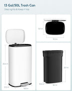 Arlopu13.2 Gallon Step Trash Can, Stainless Steel Garbage Bin, Soft-Close - Image 2