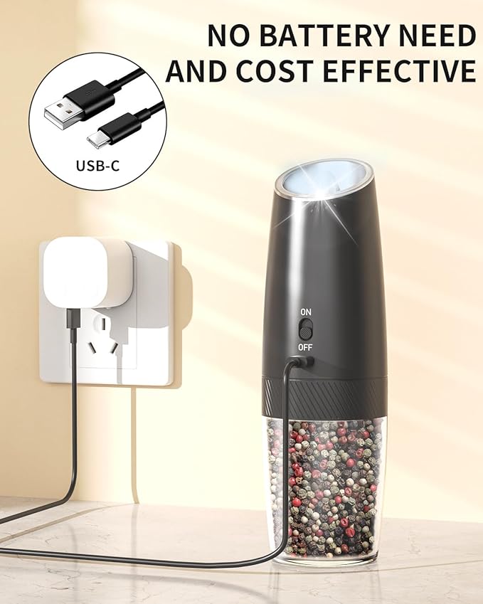 CIRCLE JOY Rechargeable Electric Salt and Pepper Grinder Set Gravity Salt and - Image 3
