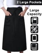 Xtinmee 4 Pcs Bistro Aprons 2 Pockets 32 Inch Waterproof Half Waist Black - Image 2
