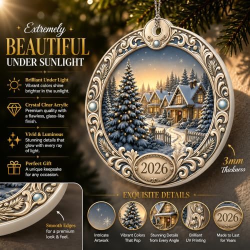 Christmas Ornament 2026, Winter Village Christmas Tree Ornament, Snowy Cabin Holiday Keepsake, Acrylic Christmas Tree Decoration, Winter Wonderland Gift for Family, Friends, Secret Santa - Image 3