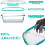 VERONES 30 Pieces Glass Meal Prep Containers Set, Stackable Glass Food Storage - Image 4