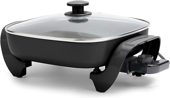 GreenLife 12" 5QT Square Electric Skillet, Glass Vented Lid, Ceramic PFAS-Free by GreenLife