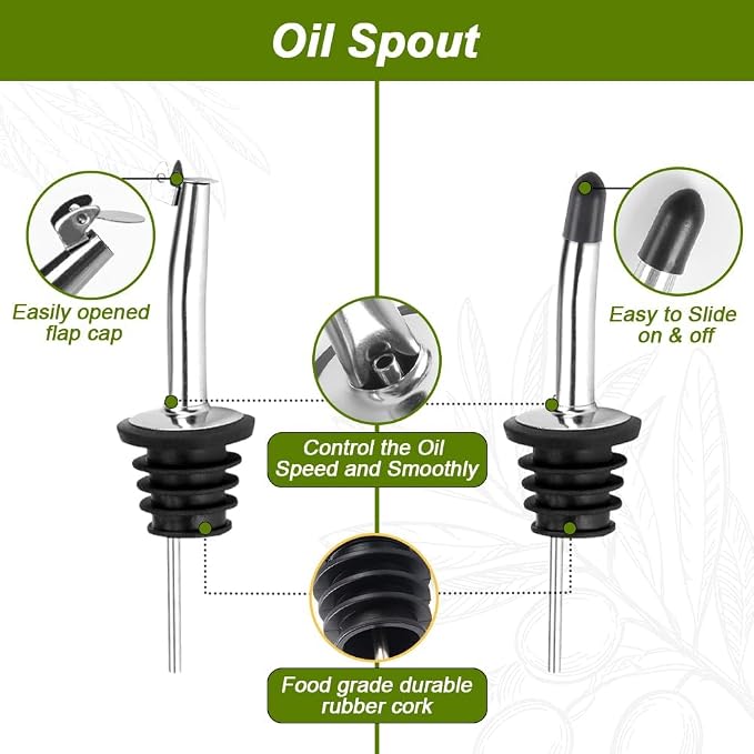 2-Pack Olive Oil Dispenser Bottle Set - 17oz/500ml Dark Green Glass Oil and - Image 4