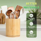 Wooden Utensil Holder, 360°Rotating 7.3'' Large Utensil Holder - Image 5