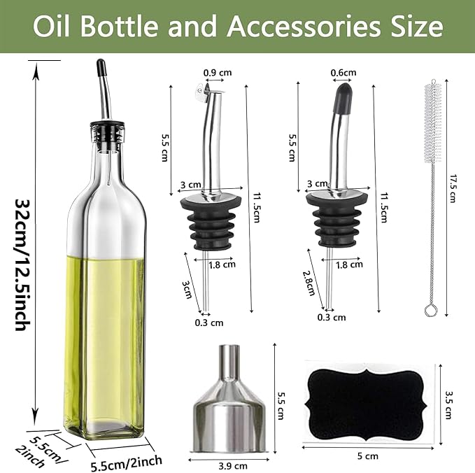 Leaflai Olive Oil Dispenser Bottle, 2 Labels, 1 Brush and 1 Funnel Oil Bottles - Image 3