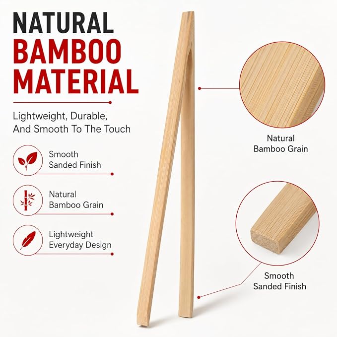 HIC Kitchen Toast Tongs, Natural Bamboo - Image 6